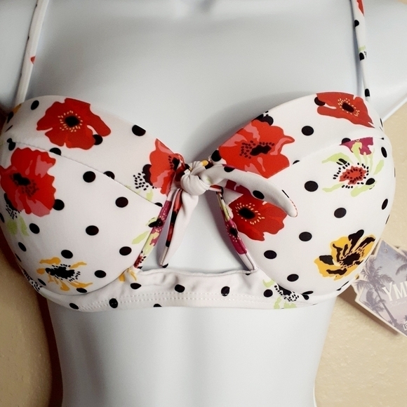 YMI Floral Polka Dots Cutout Bandeau Bikini Top/M - Picture 4 of 12